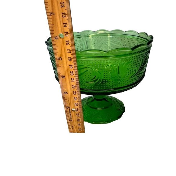 Green Glass Bowl Vintage E.O. Brody M600 Pedestal Dish Candy Bowl Depression - Picture 4 of 8